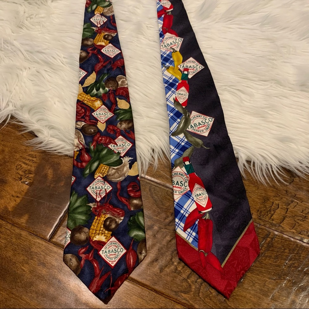 Tabasco Neck Tie Lot of 2 100% Silk Louisiana Hot Sauce